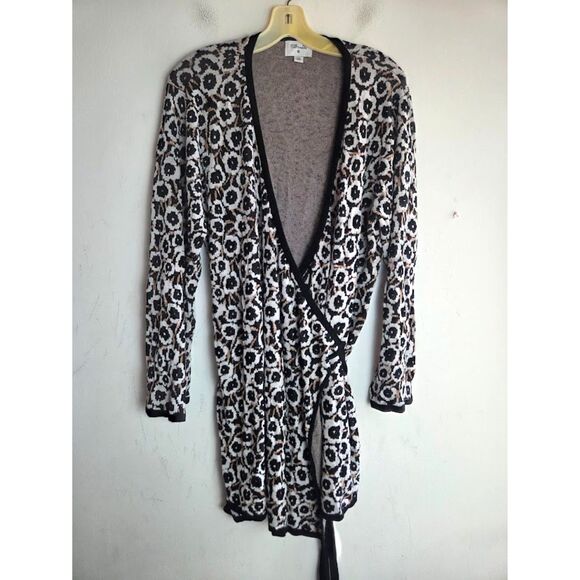 Diane Von Furstenberg x Targe "Poppy" Brown Black Wrap Knit Sweater Dress XXL - Picture 2 of 9